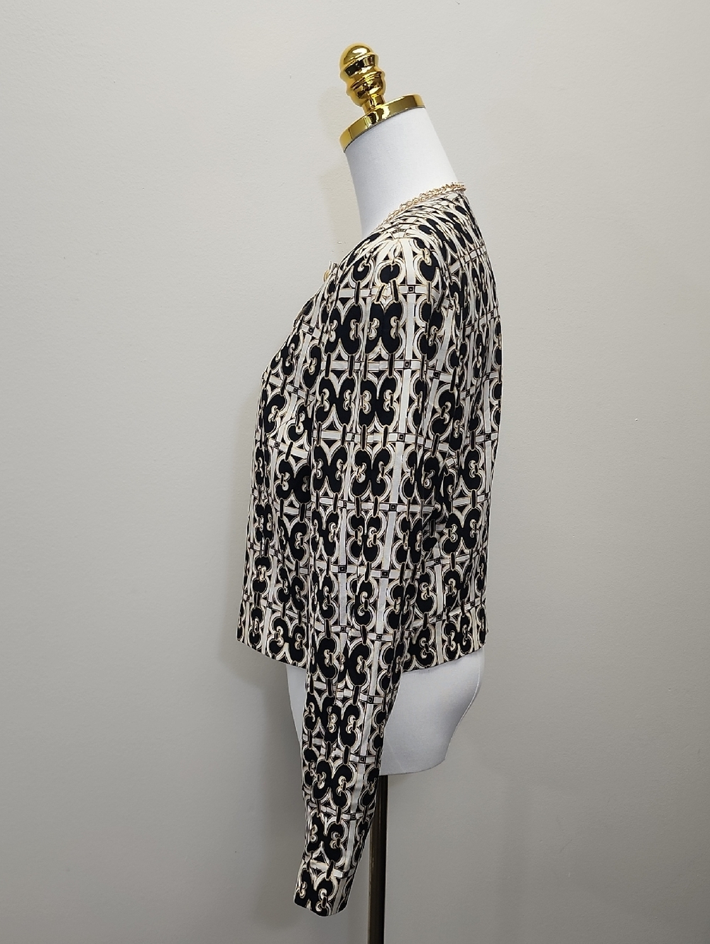 Doncaster Black Cream Geometric Cropped Blazer Jacket Vibtage Size 14 - Picture 2 of 11
